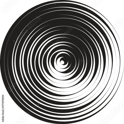 black thick halftone dotted circle speed lines. Abstract geometric shape motion. Design elements for frames, tattoos, web pages, prints, posters, and templates. Technology round Logo. Sunburst. Vector