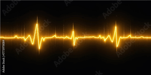 Vector illustration of an abstract heartbeat line on a black background, representing medical health and technology