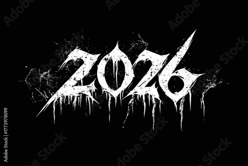 celebrate 2026 with black metal numbers on black background for new years eve, silvester, unreadable, illustrated