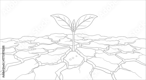 Resilient Sprout Emerges from Cracked Earth, Symbolizing Hope and Renewal, Ideal for Environmental Awareness, Sustainability Campaigns, and Educational Resources