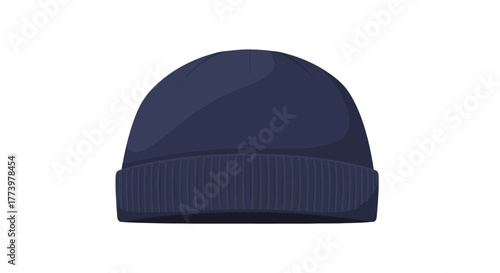 Docker Hat Vector Mockup – Clean Front View, Navy Blue Winter Palette, Flat Modern Style, Isolated on White Background
