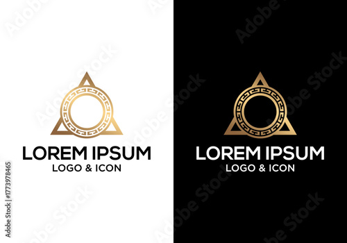 vector design of logo icon ornament, relief on circle and triangle