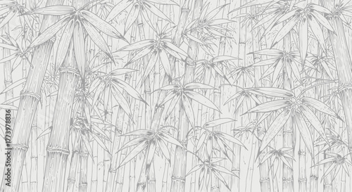 Intricate Bamboo Forest Illustration with Delicate Details and Subtle Gray Tones, Ideal for Asian-inspired Designs and Elegant Backgrounds