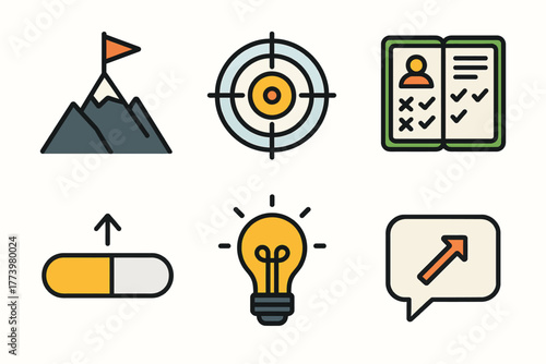 Business and strategy symbols in modern flat design