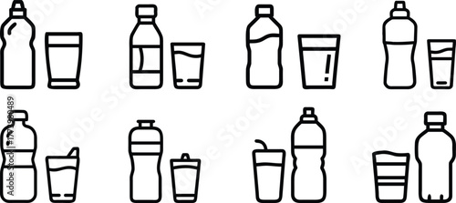 Glass bottles set with wine, beer, and cocktail alcohol drinks vector illustration