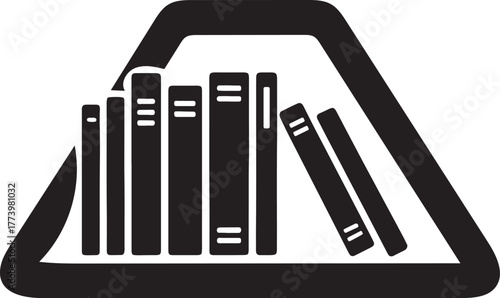 Black and white icon of a bookshelf filled with books reading library