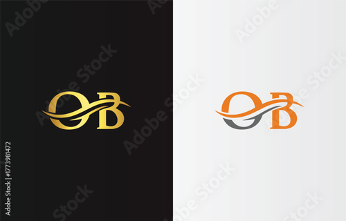 Golden Q B letters with swoosh on vector template black and orange Q B letters with swoosh on white