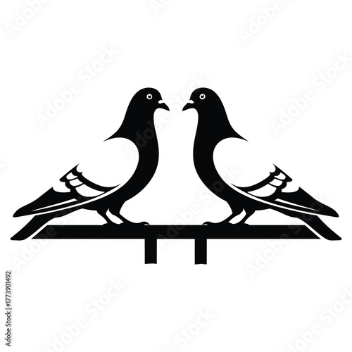 Silhouette of two elegant pigeons facing each other on a perch symbolizing love and companionship