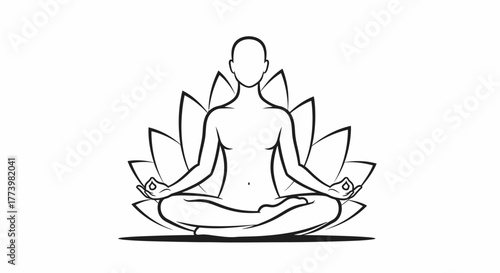Serene Figure Meditating in Lotus Pose Surrounded by a Blooming Flower, Symbolizing Peace and Mindfulness
