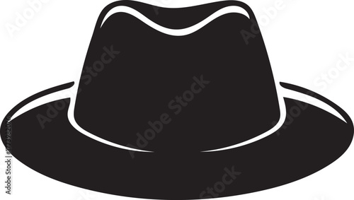 Black silhouette of a fedora hat with a curved brim on a white background headwear fashion