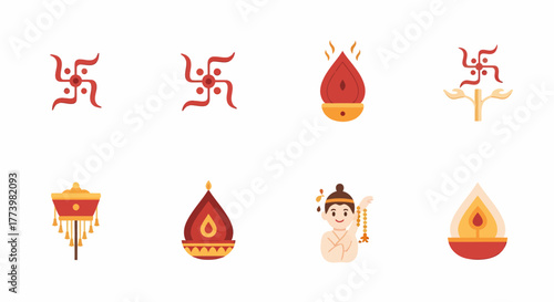 Collection of Hindu religious symbols and icons, perfect for digital use