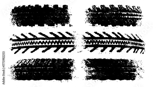 High-quality overlay of realistic tire tracks on white background. Seamless tire, track, car, vector, wheel texture. Clean tire print with Overlay and transparent look. Great for car, vector, 