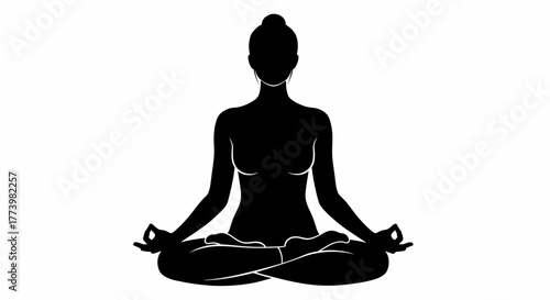 Silhouette of a woman in a lotus yoga pose, a vector graphic illustration representing meditation and spiritual wellness