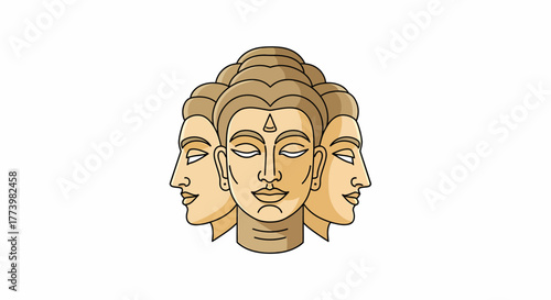 Vector illustration of a stylized multi-faced deity, perfect for spiritual and design applications