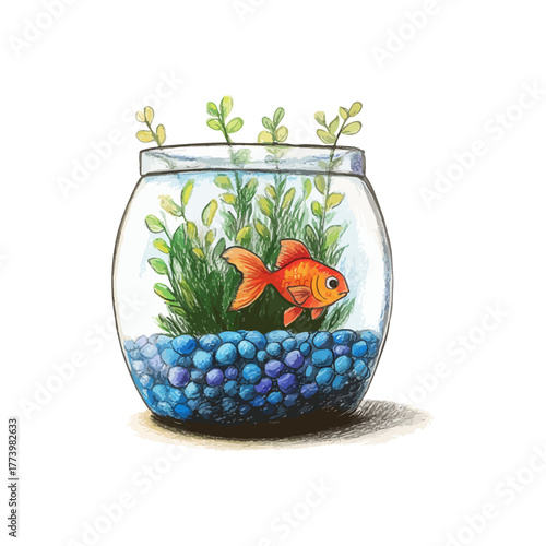 fish tank hand drawn vector illustration