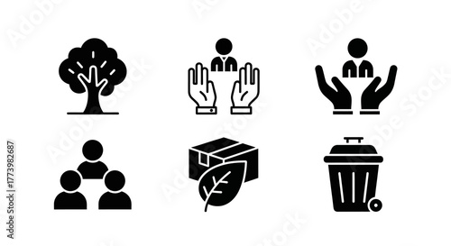 Minimalist icons: nature, community, and sustainability symbols