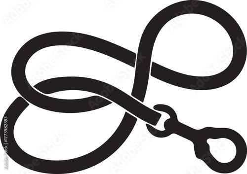 Black Silhouette of a Rope Tied in a Knot with a Clasp on a White Background loop cord