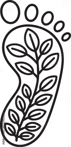 Footprint with plant branch and toes leaf