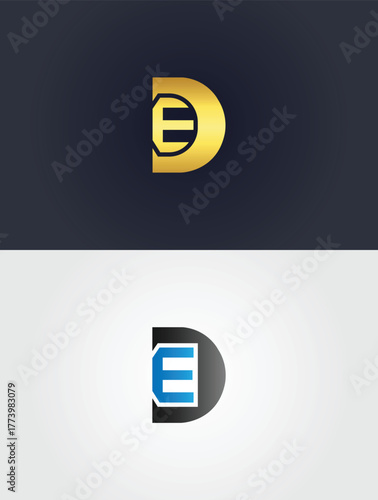 Golden and blue letter E inside a D shape logo design vector template symbol graphic