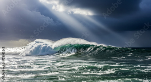 big waves on the sea with beautiful black clouds