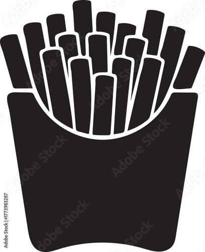 Black Silhouette of French Fries in a Paper Container fast food potato