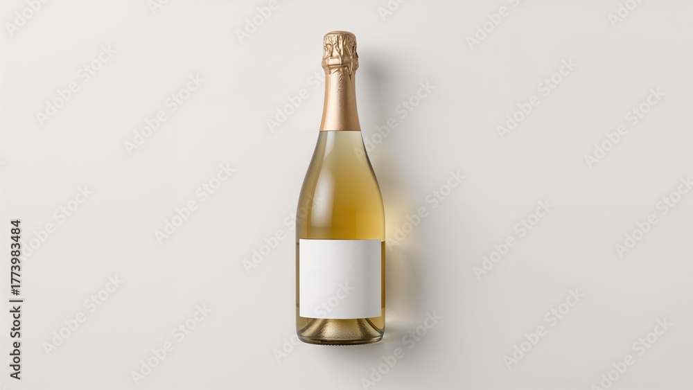 Fototapeta premium A bottle of champagne with a blank label on a plain background.