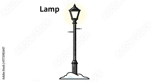 Elegant street lamp with winter snow in minimalist style