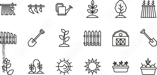 Collection of farm and garden vector line icons set design