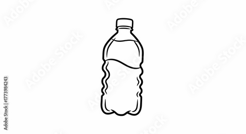 Outline drawing of plastic water bottle on white background