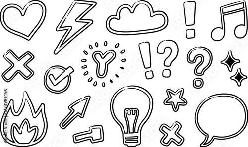 Hand drawn doodle sketch set of elements and symbols vector illustration