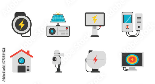 Flat icons of renewable energy devices and technologies