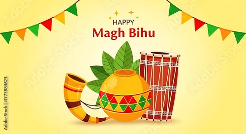 Wallpaper Mural Vibrant magh bihu celebration with traditional assamese musical instruments and festive decorations Torontodigital.ca