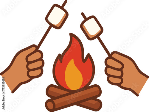 Hands roasting marshmallows over a cheerful campfire a cozy outdoor scene