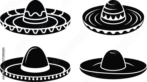 Mexican Sombrero Hat Silhouette Vector Set