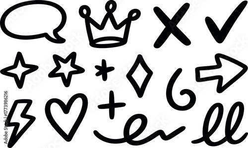 Hand Drawn Sketch Symbols Collection for Graphic Design Elements Art