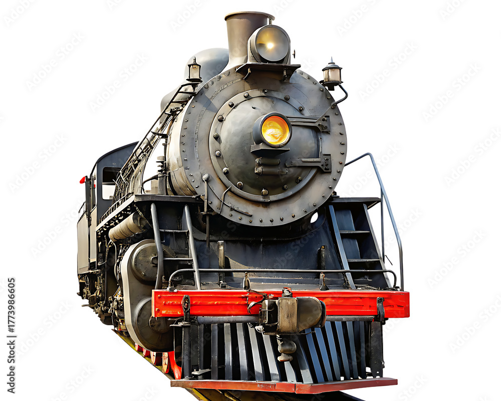 Fototapeta premium Vintage steam locomotive front view isolated on white... isolated on a transparent background