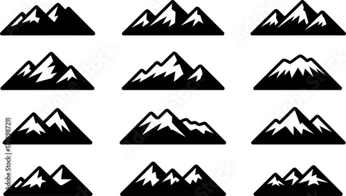 Mountain icons set vector illustration for outdoor adventure design themes