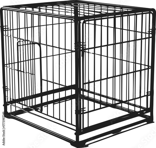 Dog crate carrier outline, simple cage shapes, black clean stroke, white background, safe minimalist vector design 2