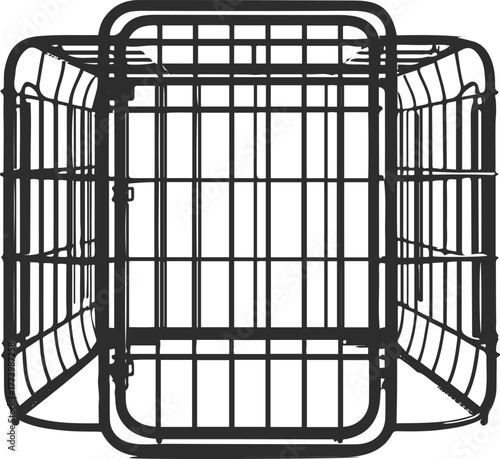 Dog crate carrier outline, simple cage shapes, black clean stroke, white background, safe minimalist vector design 1
