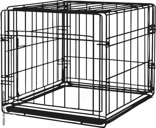 Dog crate carrier outline, simple cage shapes, black clean stroke, white background, safe minimalist vector design 3
