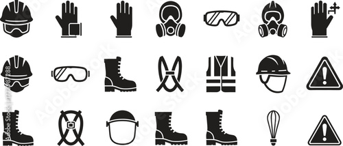Safety Equipment and Protective Gear Black and White Seamless Pattern Illustration