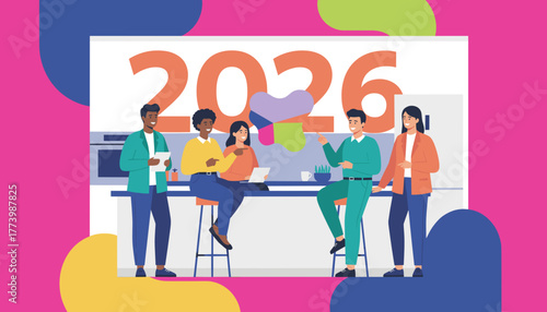 Diverse team planning future strategy for 2026 Business meeting collaboration and goals concept