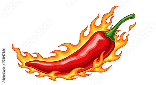 Fiery red chili pepper with flames: bold and spicy design