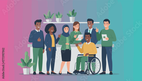 Inclusive and diverse business team smiling together symbolizing collaboration and equality