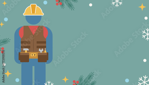 Tradesperson worker icon in winter holiday frame with copy space for Christmas business greetings
