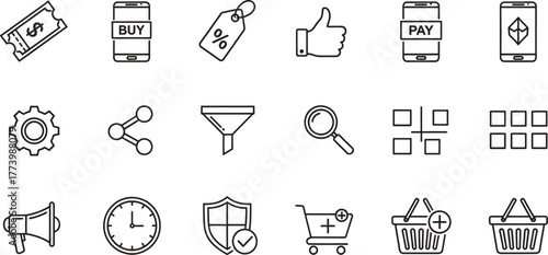 Set of e commerce and business vector line icons illustration