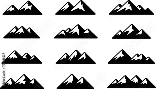 Mountain range vector seamless pattern isolated on white background mountain icons