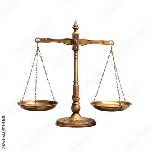 Photo of wooden balance scale isolated on transparent background 