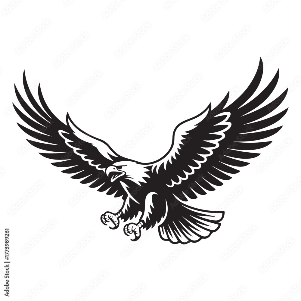 Fototapeta premium Eagle Flying Vector Illustration with Wings Spread in Sky