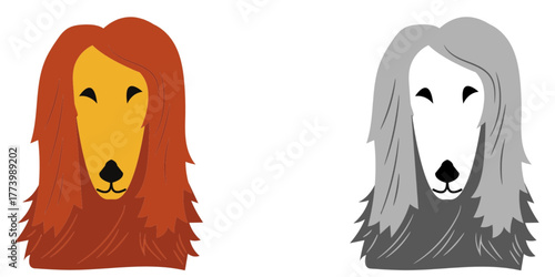 Set of cute Yorkshire Terrier (Yorkie) dog head vector illustrations with long hair and flat design.